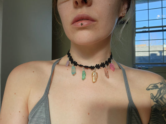 Rainbow Quartz flower choker