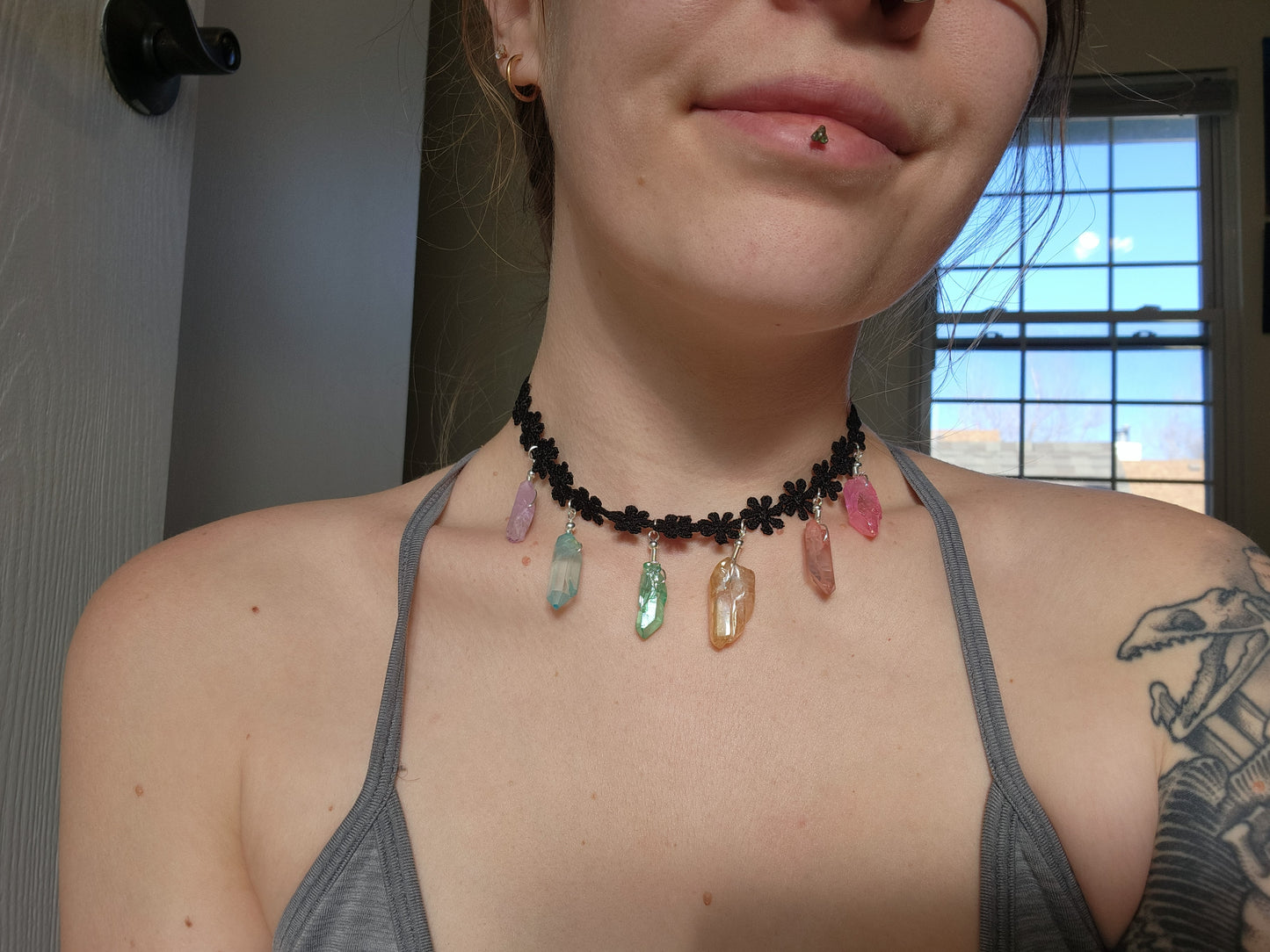 Rainbow Quartz flower choker