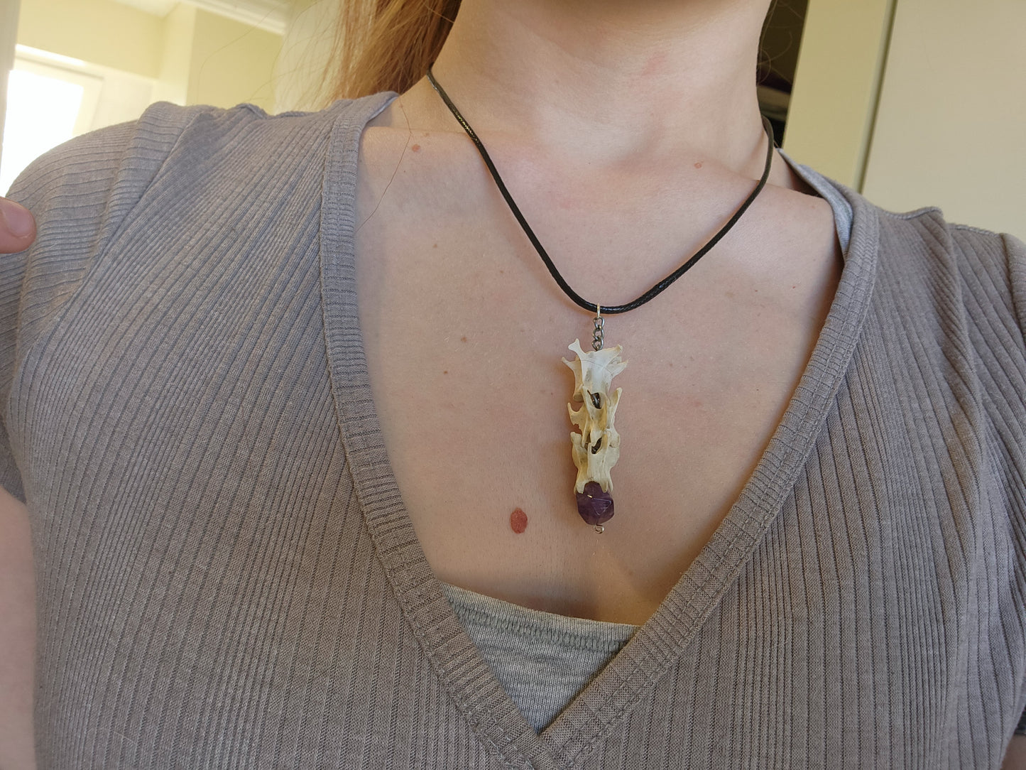 Amethyst and vertebrae choker