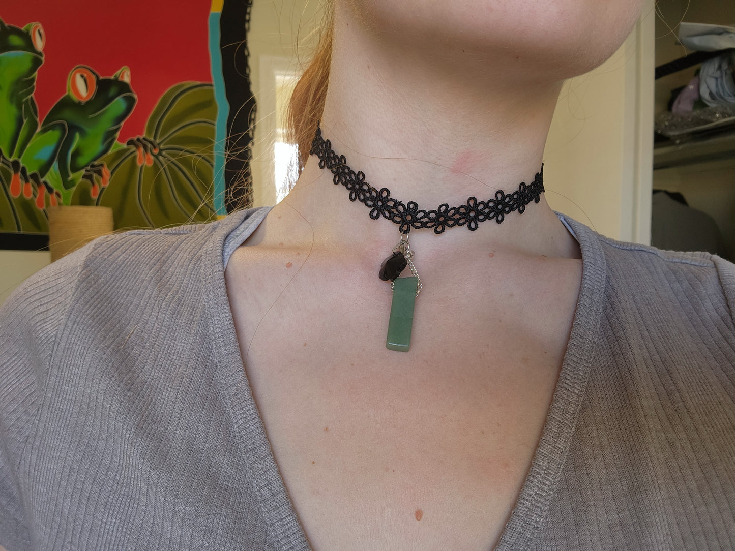 Jade and flower choker