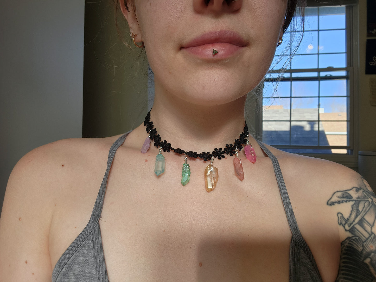 Rainbow Quartz flower choker