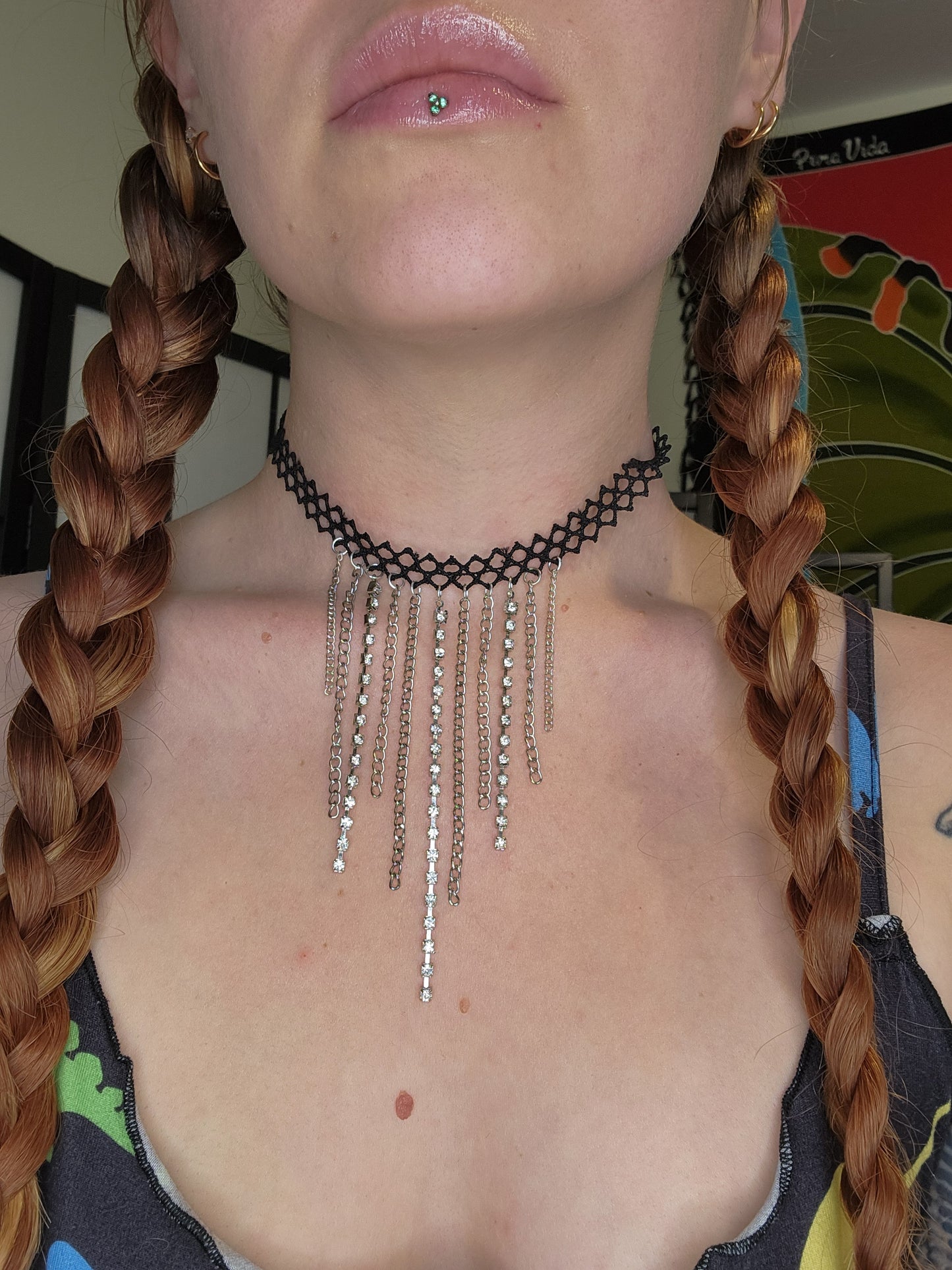 Silver chain dangly choker