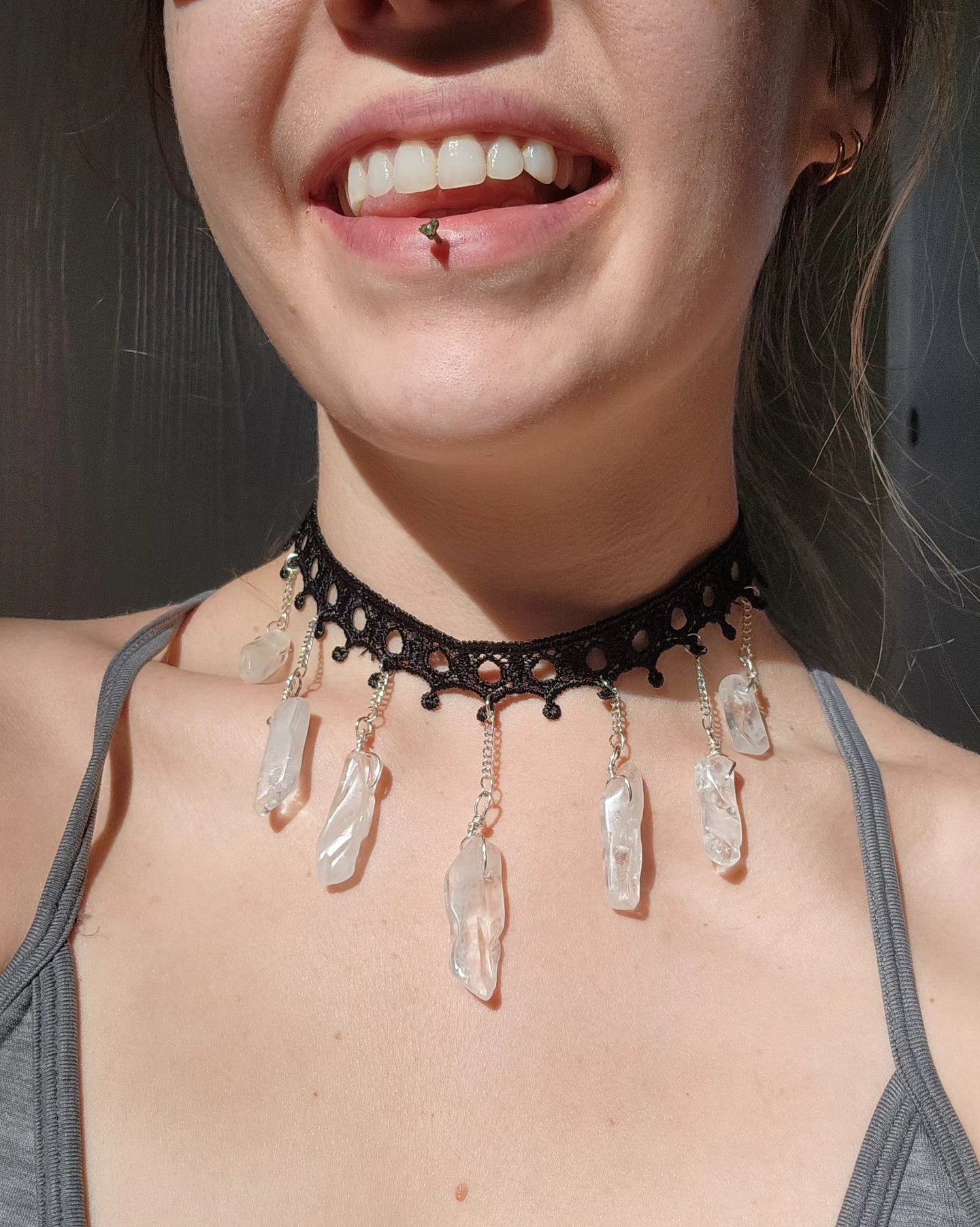 Quartz Extra Dangly Lace Choker