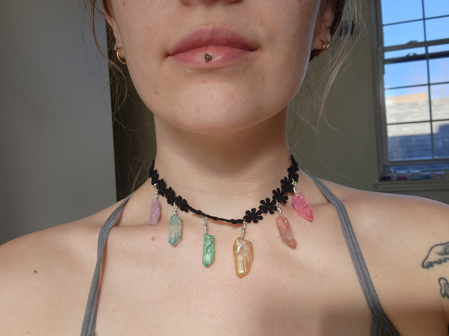 Rainbow Quartz flower choker