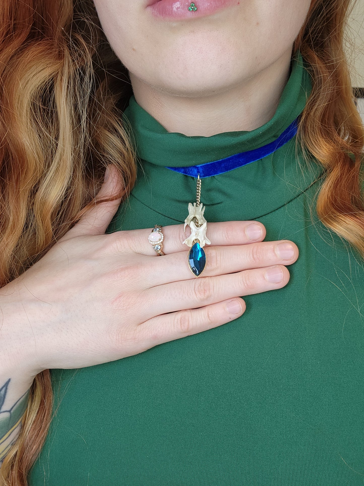 Blue vertebrae velvet choker